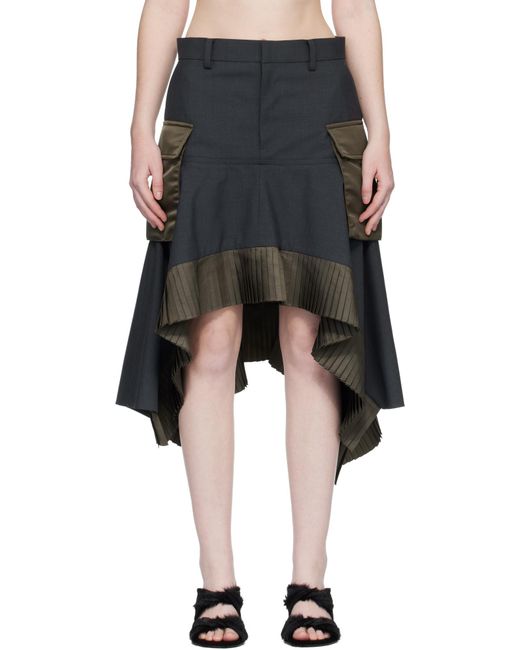 Sacai Gray Suiting X Twill Skirt