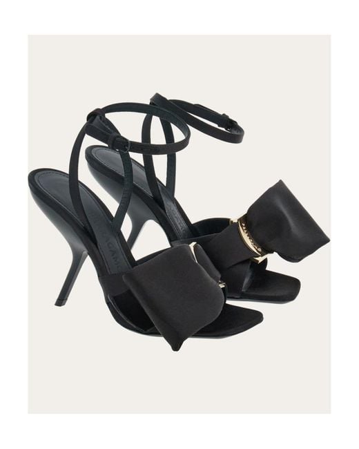 Ferragamo Black Asymmetrical Bow High-Heeled Sandals