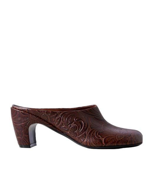 Dries Van Noten Brown Embossed Leather Mules
