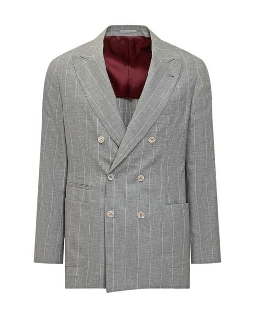 Brunello Cucinelli Gray Double Breasted Blazer for men
