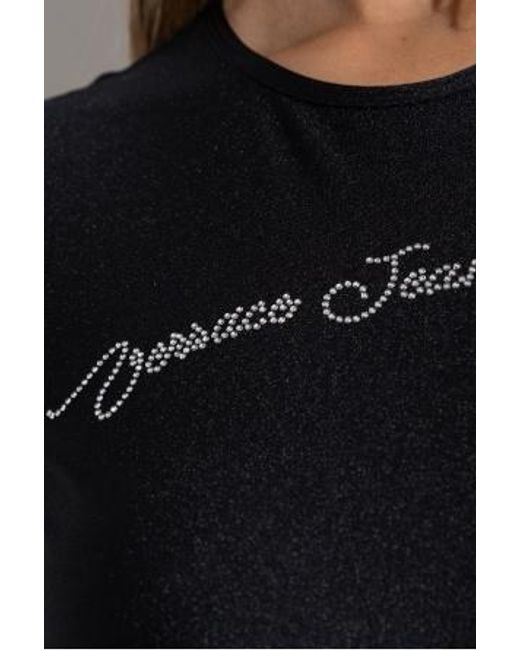 Versace Jeans Black Couture Logo Embellished Cropped Top