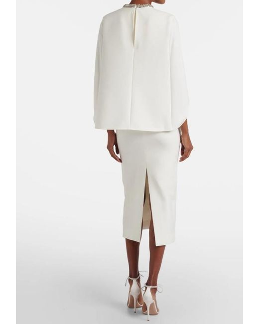 Roland Mouret White Caped Crystal-Embellished Crêpe Midi Dress