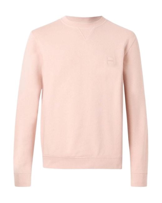 Boss Pink Crew Neck Long-Sleeved Sweatshirt for men