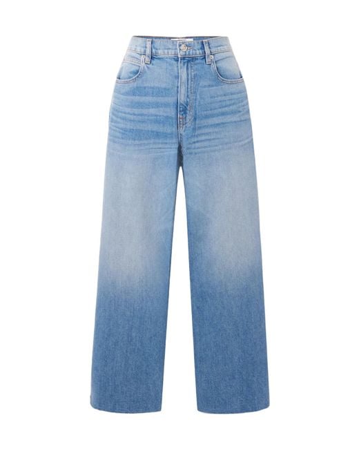 SLVRLAKE Denim Blue Grace Cropped High-Rise Wide-Leg Jeans