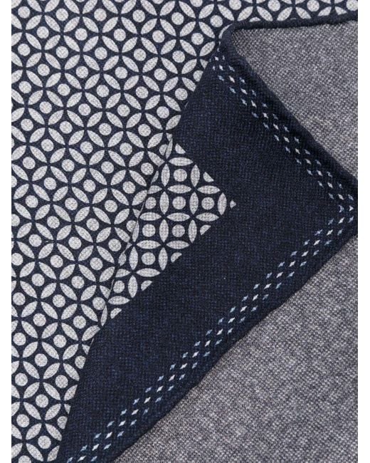 Brunello Cucinelli Blue Geometric-Pattern Silk Scarf for men
