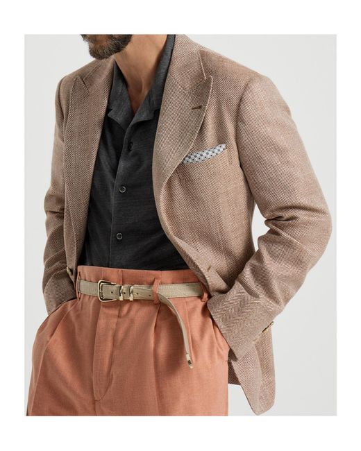 Brunello Cucinelli Brown Chevron Peaked-Lapels Blazer for men