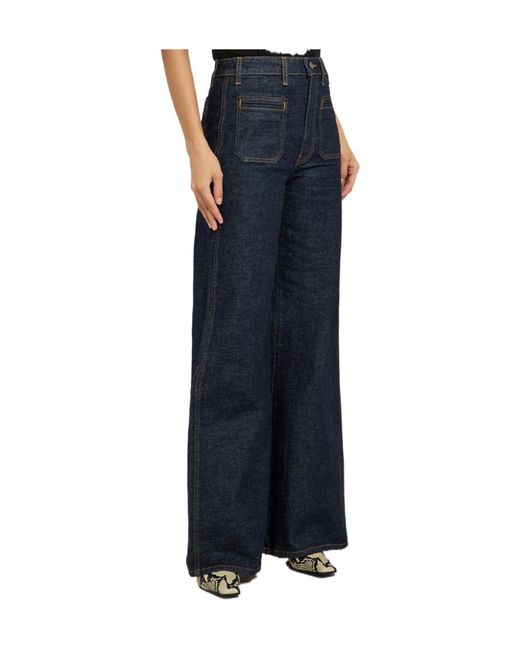 Khaite Blue Wide-Leg Cut Jeans