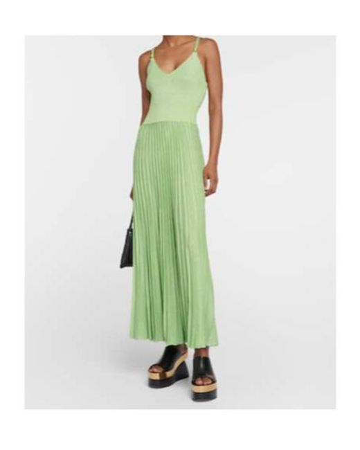 Proenza Schouler Green Pleated Metallic Knit Maxi Dress
