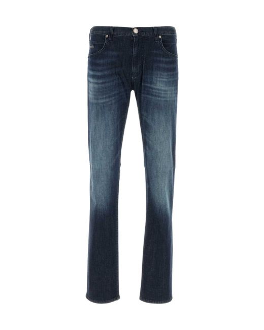 Emporio Armani Blue Logo Plaque Tapered Leg Jeans for men
