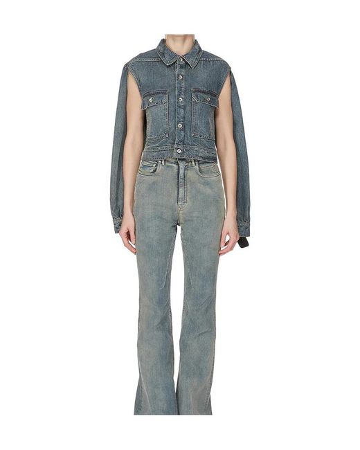 Rick Owens Blue Collared Long-Sleeved Casual Jacket
