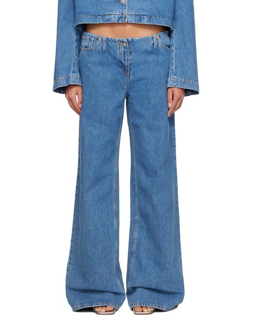 Magda Butrym Blue Ultra Low Waist Wide Leg Denim Jeans