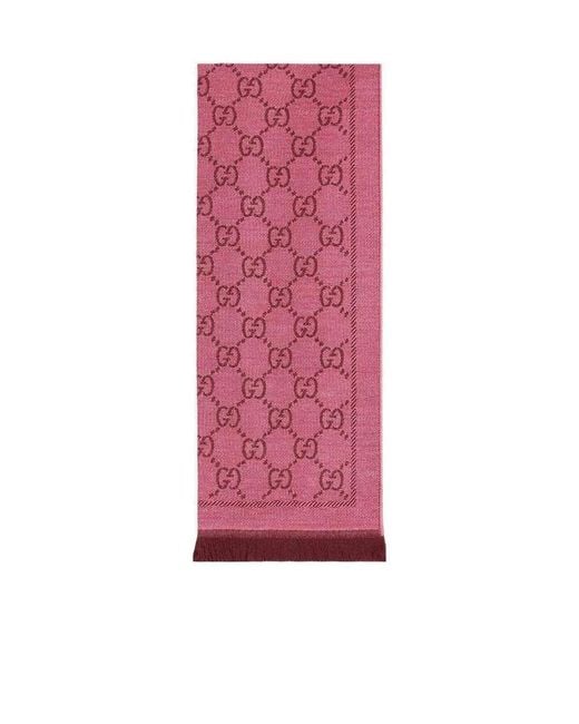 Gucci Pink Gg Jacquard Pattern Knitted Scarf