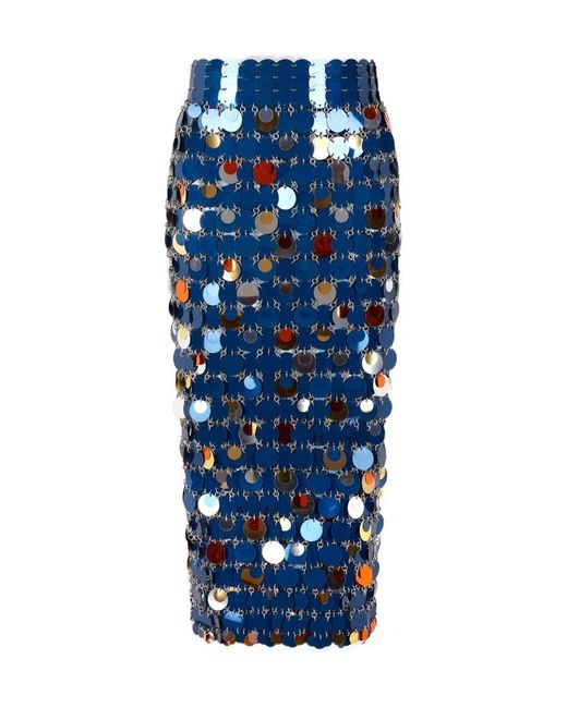 Rabanne Blue High Waisted Sequinned Midi Skirt