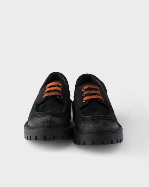 Prada Black Waxed Suede Lace-Up Shoes for men