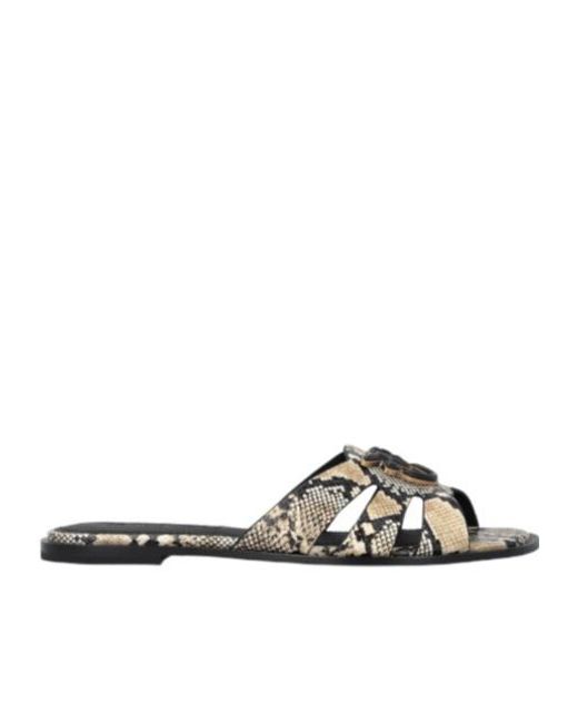 Pinko Brown Love Birds Embossed Open Toe Sandals