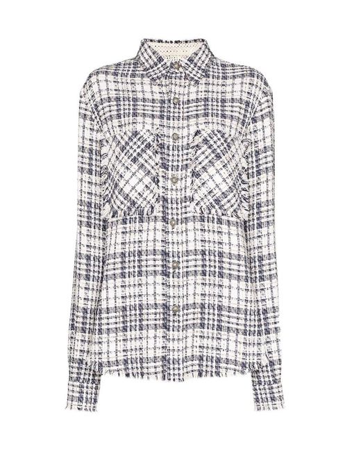 Faith Connexion White Shirt With Frayed Edges And Checked Outside