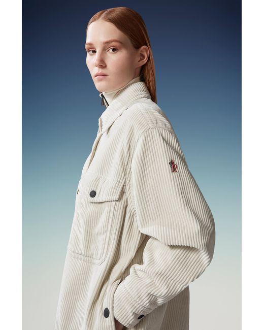 Moncler White Grenoble Vanay Corduroy Long Sleeved Shirt Jacket
