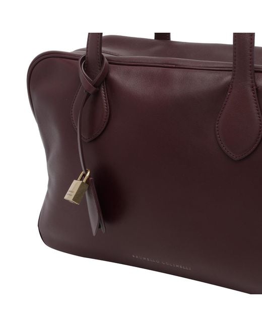 Brunello Cucinelli Purple Ruby Padlock Tote Bag
