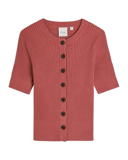 Varley Red Micha Ribbed Knit Cardigan