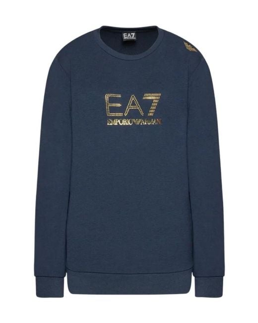 EA7 Blue Logo-Print Crew Neck Sweatshirt