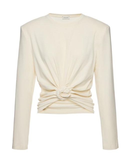 Magda Butrym White Knotted Longsleeve Jersey Blouse