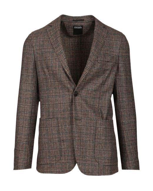 Zegna Brown Checked Two-Button Jacket for men