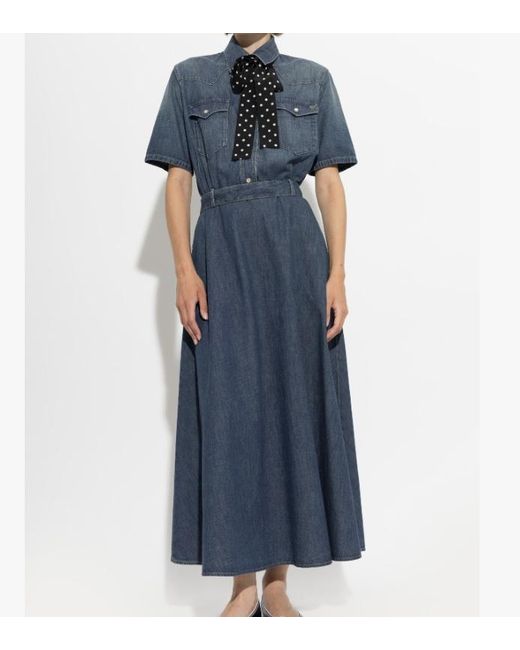 Valentino Blue Collared Short-Sleeved Dress