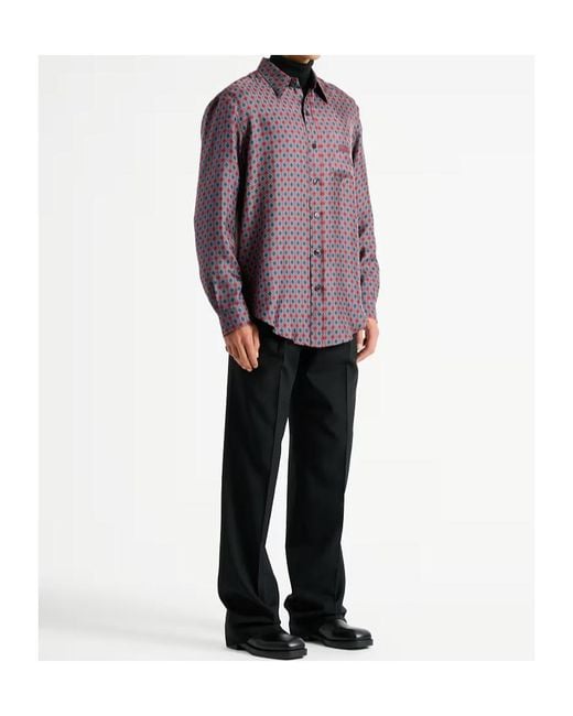 Balmain Purple Printed Silk Shirt for men