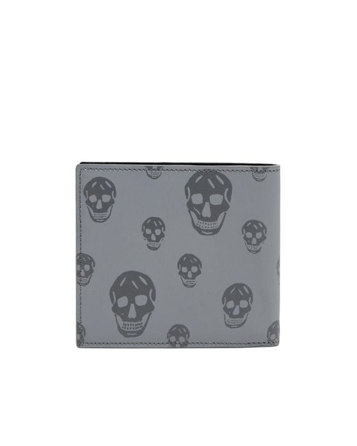 McQueen Gray Skull Printed Bi-Fold Wallet for men