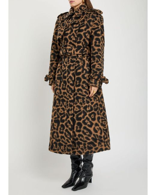 Jonathan Simkhai Brown Rumi Leopard-Print Brushed Wool-Blend Trench Coat