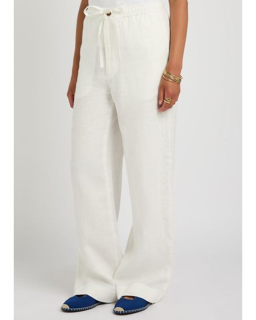 Polo Ralph Lauren White Wide-Leg Linen Trousers