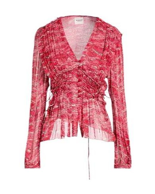 Isabel Marant Red Chiffon Ruffled Blouse