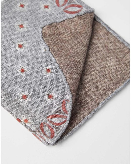 Brunello Cucinelli Gray Patterned Pocket Square for men