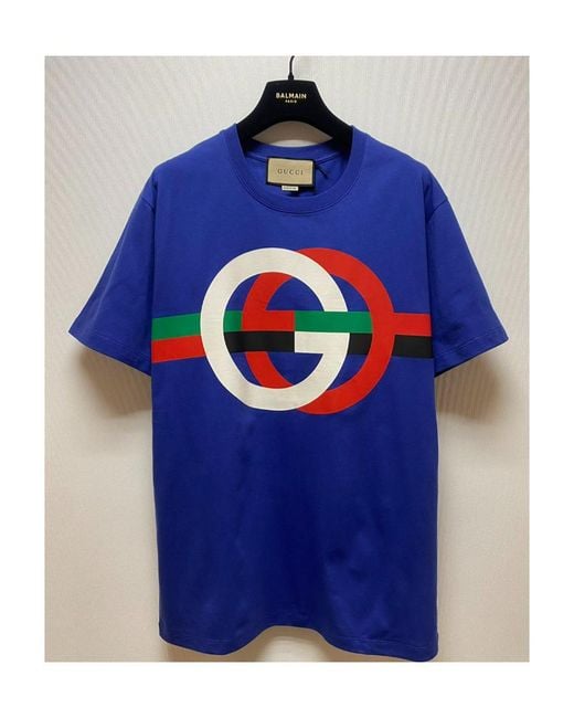 Gucci Blue Round Gg Printed T-Shirt for men
