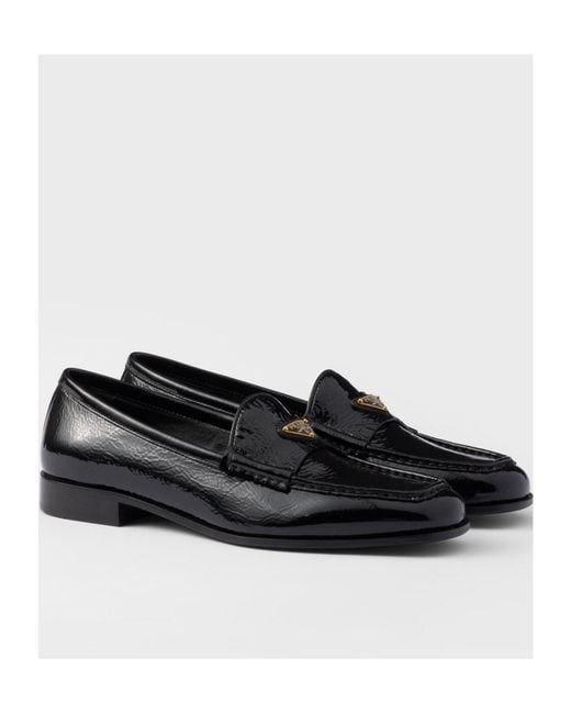 Prada Black Naplak Patent Leather Loafers