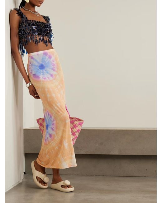 Rabanne Blue Tie-Dye Stretch Knit Midi Skirt