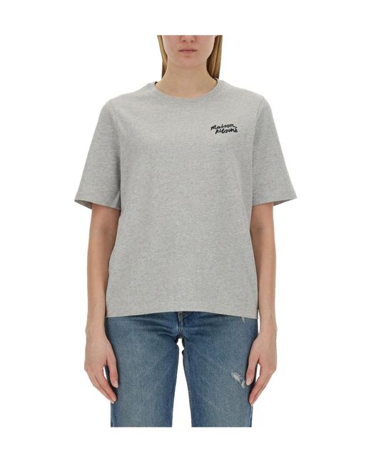 Maison Kitsuné Blue Maison Kitsuné Logo Embroidered Crewneck T-Shirt