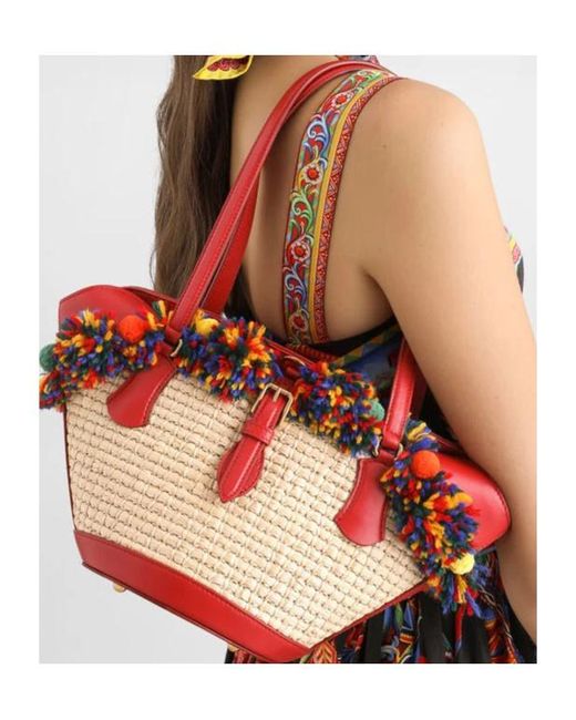 Dolce & Gabbana Red Raffia Coffa Capri Bag