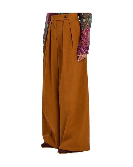 Dries Van Noten Brown Pamplona Wide-Leg Stretch-Cotton Poplin Trousers