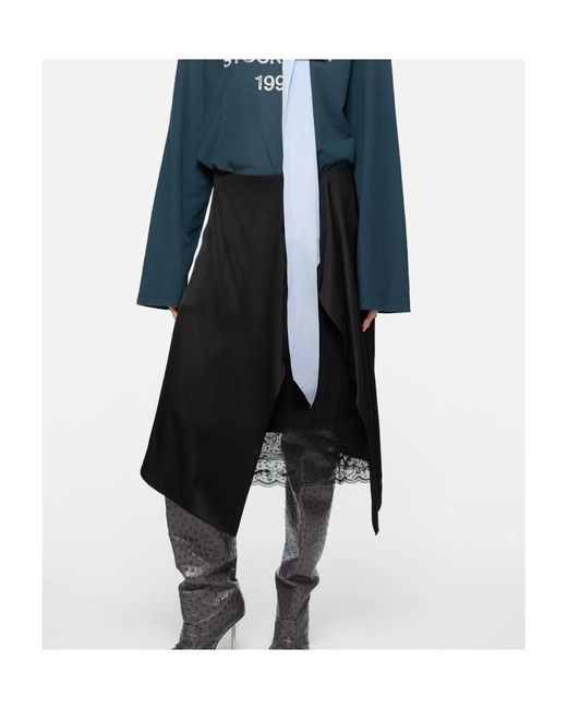 Acne Black Ruffled Lace-Trim Midi Skirt