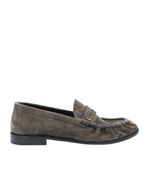 Saint Laurent Gray Le Loafer Logo Plaque Loafers for men