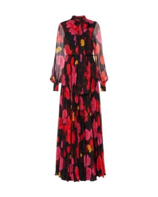 Erdem Red Floral Pleated Voile Gown