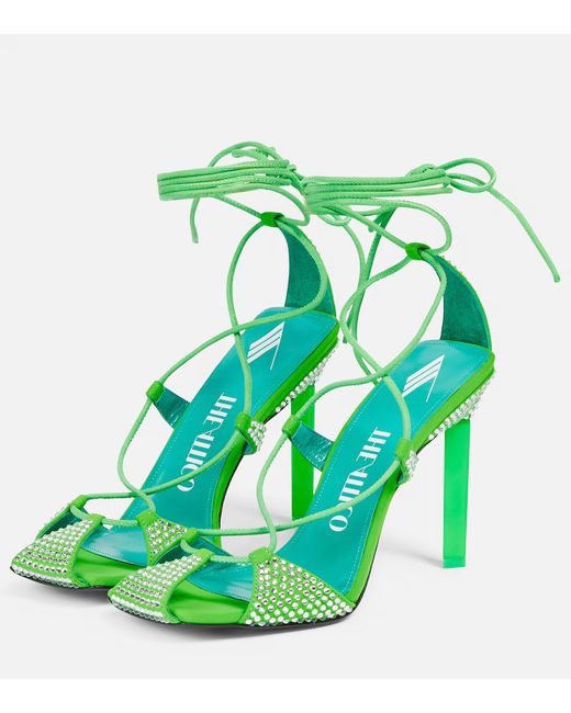 The Attico Green Adele Lace-Up Crystal-Embellished Sandals