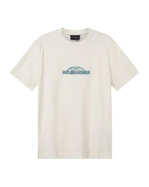 Emporio Armani White Logo-Embroidered Crew Neck T-Shirt for men