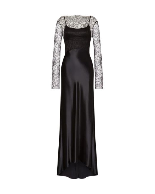 Alberta Ferretti Black Glossy Lace Satin Dress