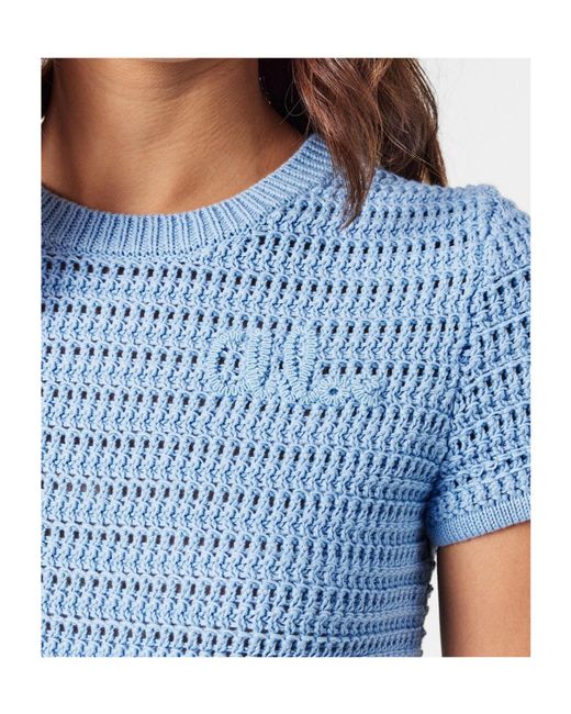 Chloé Blue Open-Knit Short-Sleeve Top