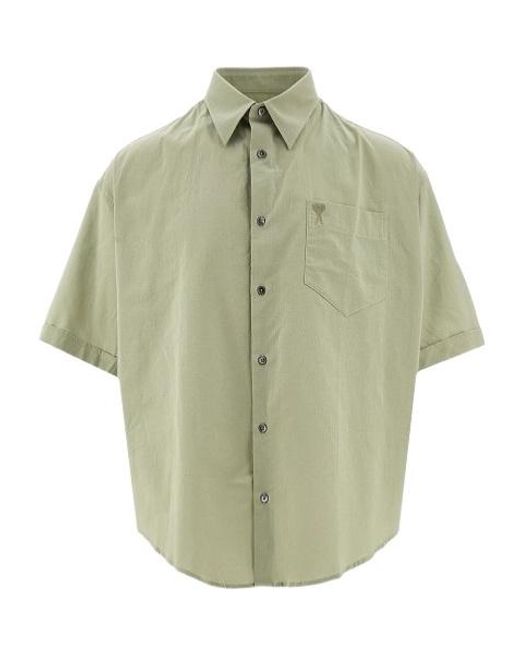 AMI Green Ami De Coeur Logo Embroidered Short-Sleeved Shirt for men