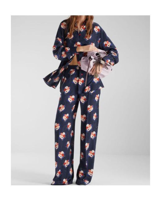 Fendi Blue Dark Satin Shirt With Floral Print