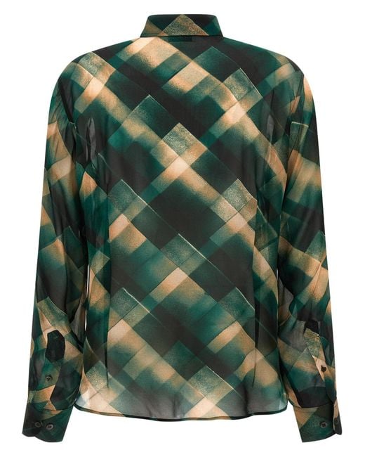 Dries Van Noten Green Lapel Long-Sleeved Shirt