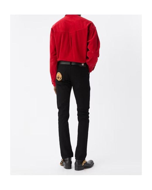 Versace Black Embroidered-Detail Slim Jeans for men
